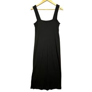Old Navy Women’s Black Cotton Ribbed Fitted Minimalist Midi‎ Dress Large